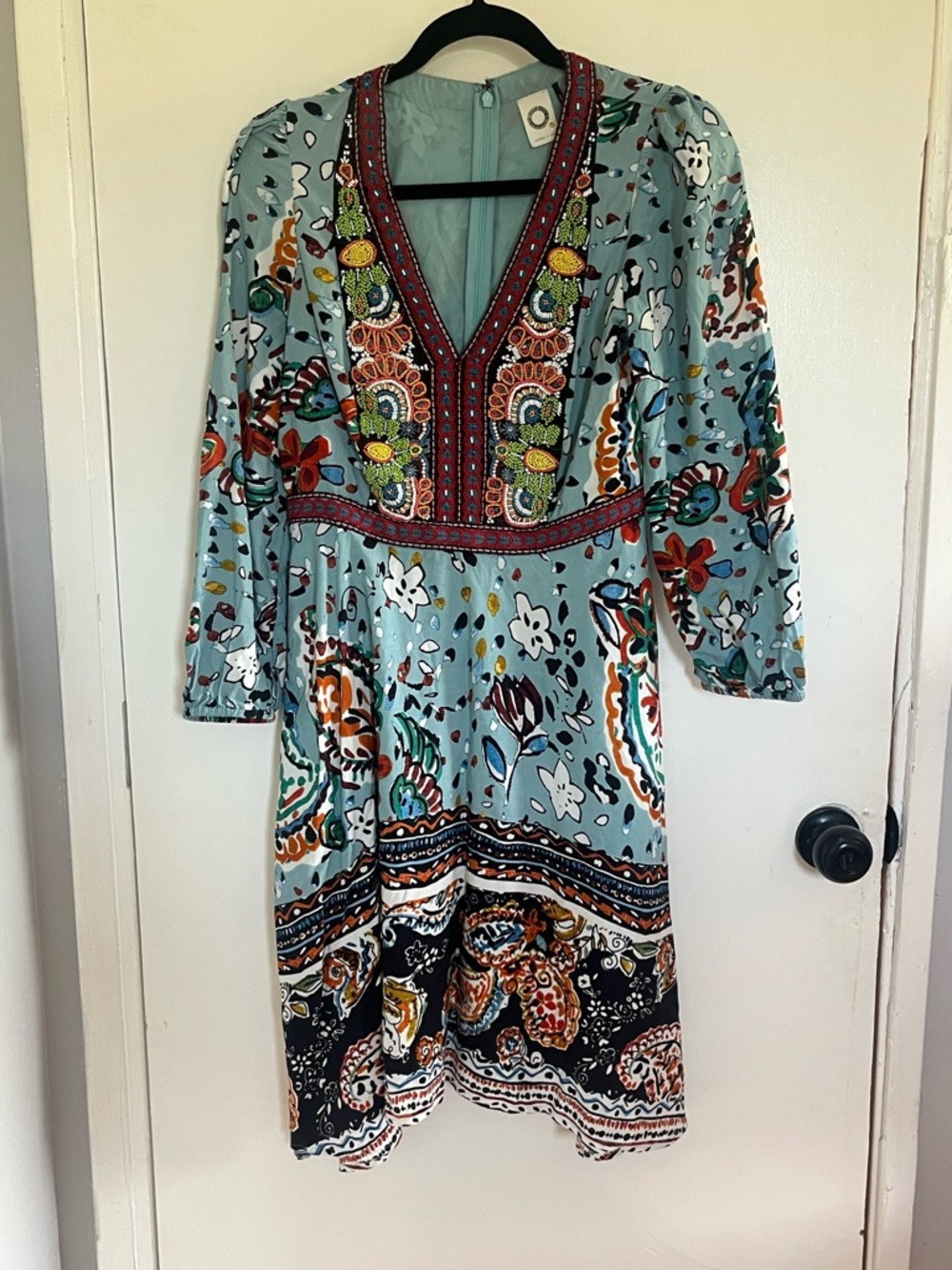 Anthropologie Akemi + Kin Karmina Blue Beaded Floral Paisley Midi Dress Size 4 - Picture 2 of 15